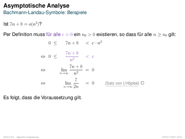 Asymptotische Analyse Bachmann-Landau-Symbole: Beispiele