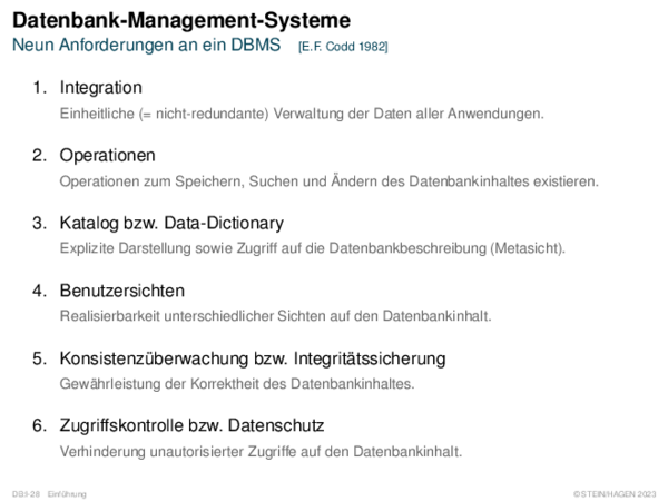 Datenbank-Management-Systeme Neun Anforderungen an ein DBMS