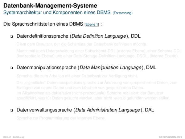 Datenbank-Management-Systeme Systemarchitektur und Komponenten eines DBMS