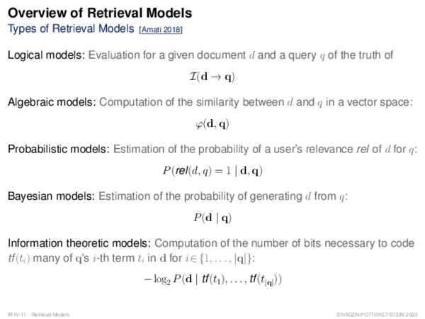 Overview of Retrieval Models Types of Retrieval Models