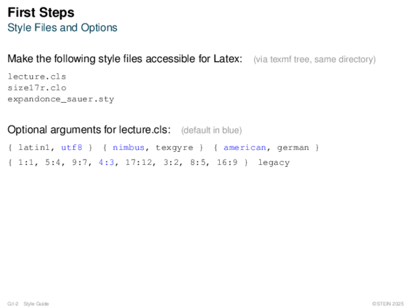 First Steps Style Files and Options