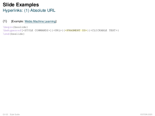 Slide Examples Hyperlinks: (1) Absolute URL