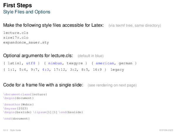 First Steps Style Files and Options