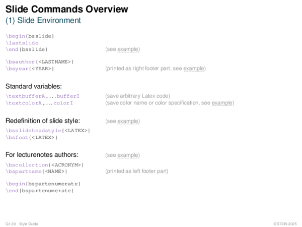 Slide Commands Overview (1) Slide Environment