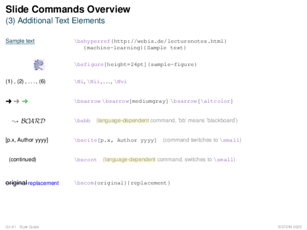 Slide Commands Overview (3) Additional Text Elements