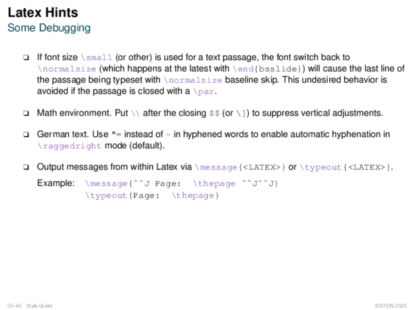 Latex Hints Some Debugging