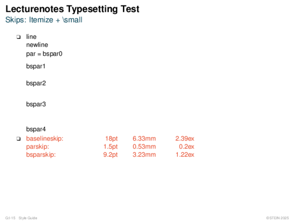 Lecturenotes Typesetting Test Skips: Itemize + small