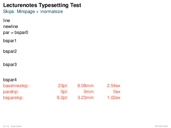 Lecturenotes Typesetting Test Skips: Minipage + 
ormalsize