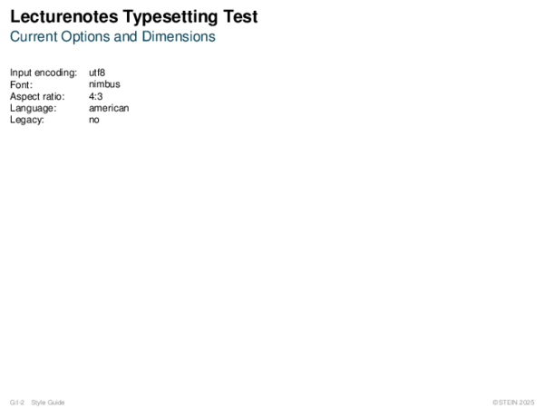 Lecturenotes Typesetting Test Current Options and Dimensions