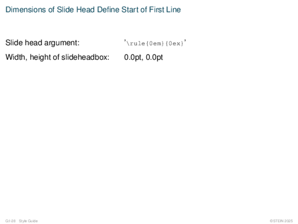 Dimensions of Slide Head Define Start of First Line 