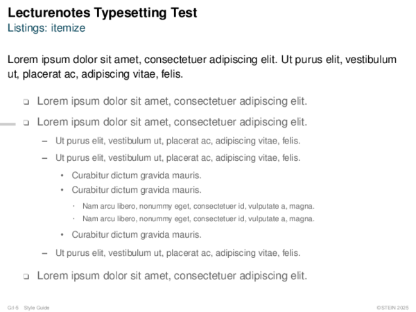 Lecturenotes Typesetting Test Listings: itemize