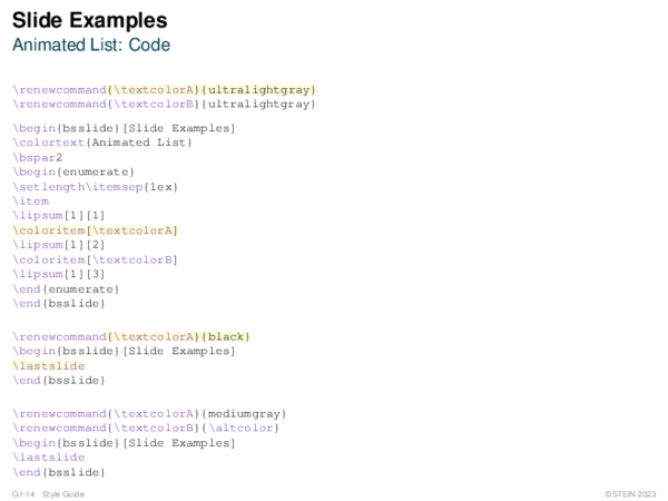 Slide Examples Animated List: Code