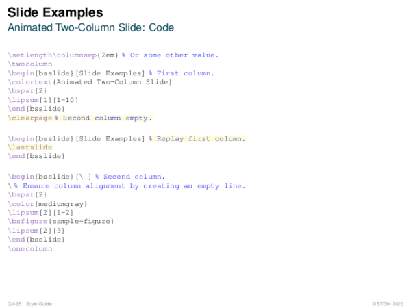 Slide Examples Animated Two-Column Slide: Code
