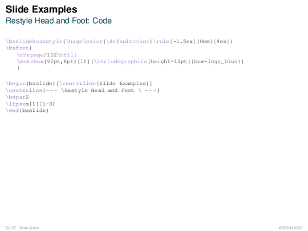 Slide Examples Restyle Head and Foot: Code