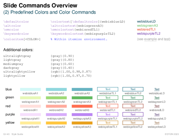 Slide Commands Overview (2) Predefined Colors and Color Commands