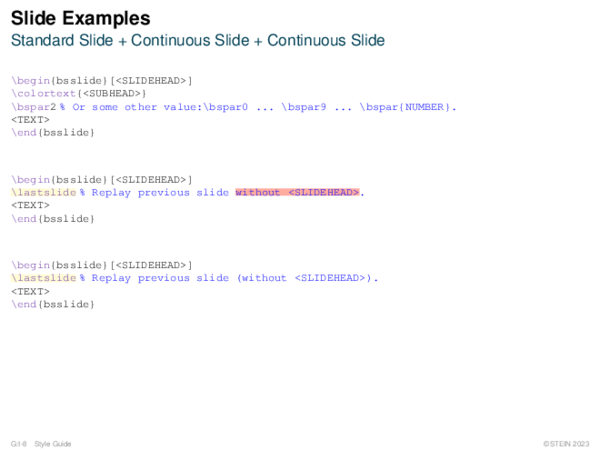 Slide Examples Standard Slide + Continuous Slide + Continuous Slide