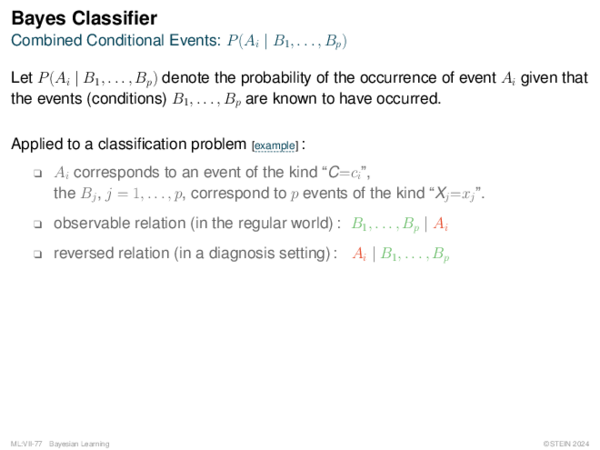 Bayes Classifier Combined Conditional Events: P (Ai | B1, . . . , Bp)