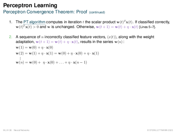Perceptron Learning Perceptron Convergence Theorem: Proof