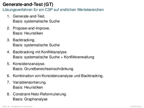 Generate-and-Test (GT) Lösungsverfahren für ein CSP auf endlichen Wertebereichen