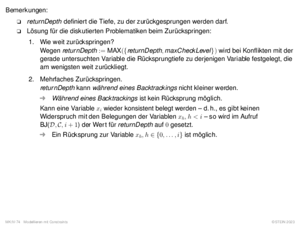 Bemerkungen: returnDepth definiert die Tiefe, zu der zurückgesprungen werden darf.