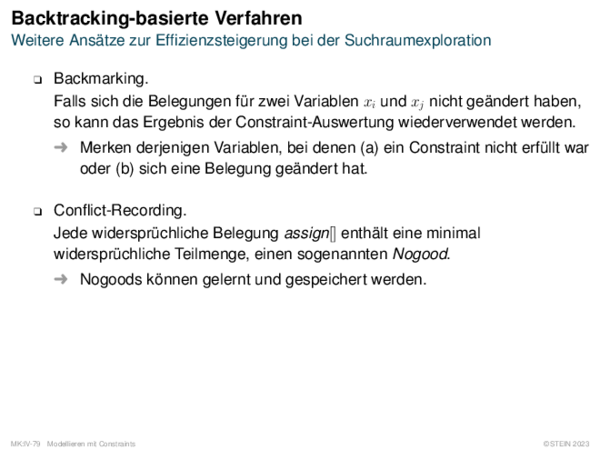 Backtracking-basierte Verfahren Weitere Ansätze zur Effizienzsteigerung bei der Suchraumexploration