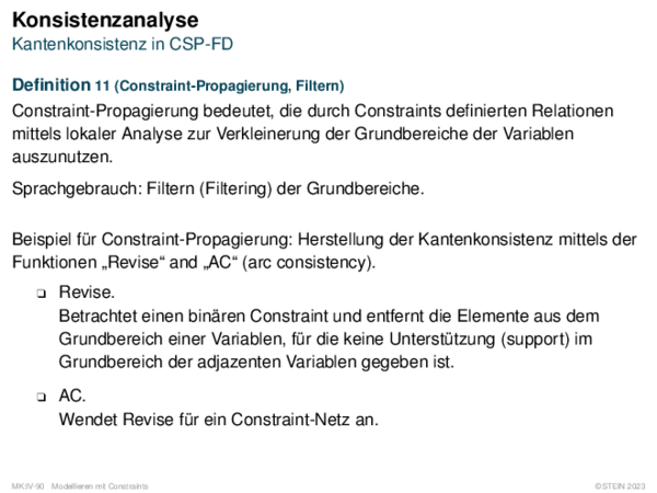 Konsistenzanalyse Kantenkonsistenz in CSP-FD