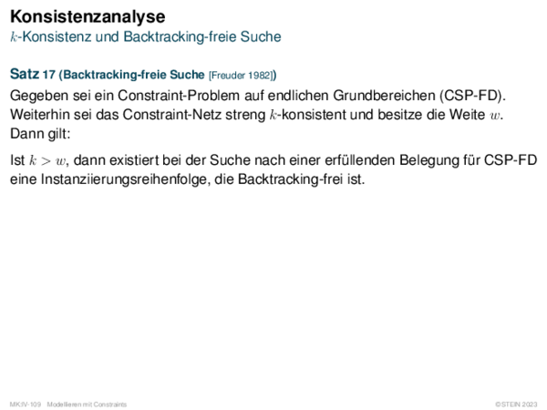 Konsistenzanalyse k-Konsistenz und Backtracking-freie Suche