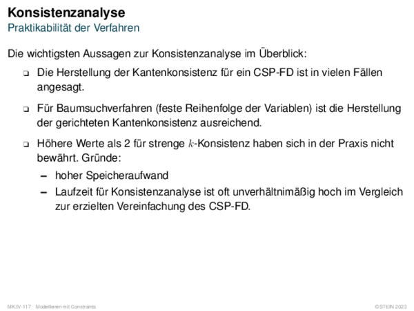 Konsistenzanalyse Praktikabilität der Verfahren