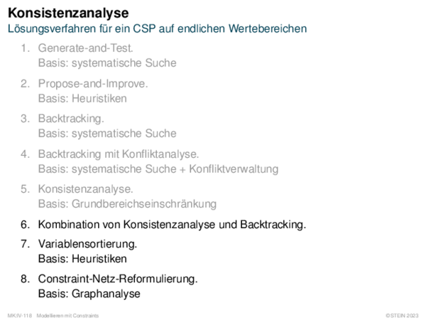 Konsistenzanalyse Lösungsverfahren für ein CSP auf endlichen Wertebereichen