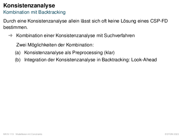 Konsistenzanalyse Kombination mit Backtracking