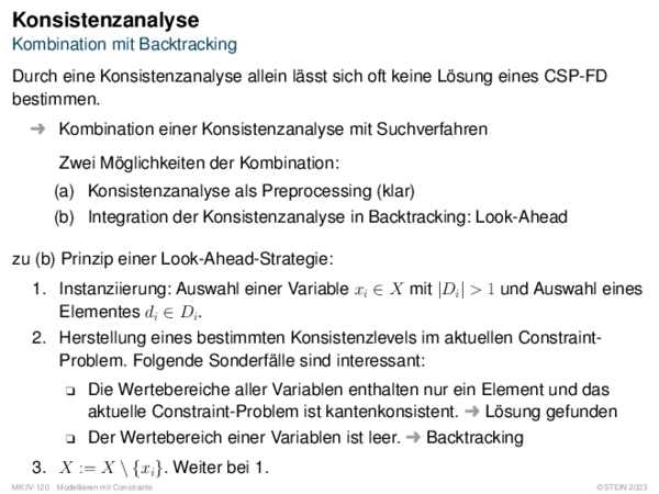 Konsistenzanalyse Kombination mit Backtracking