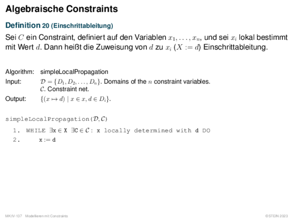 Algebraische Constraints Definition 20 (Einschrittableitung)