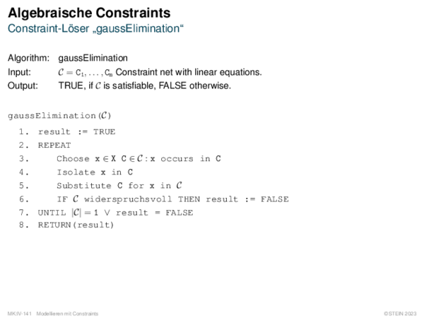 Algebraische Constraints Constraint-Löser „gaussElimination“