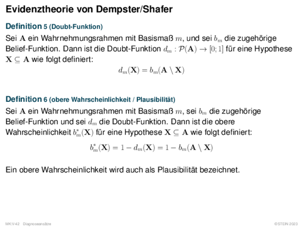 Evidenztheorie von Dempster/Shafer Definition 5 (Doubt-Funktion)