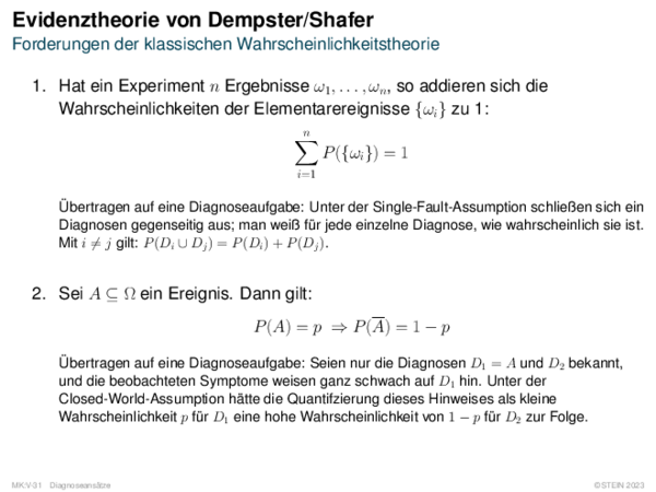 Evidenztheorie von Dempster/Shafer Forderungen der klassischen Wahrscheinlichkeitstheorie