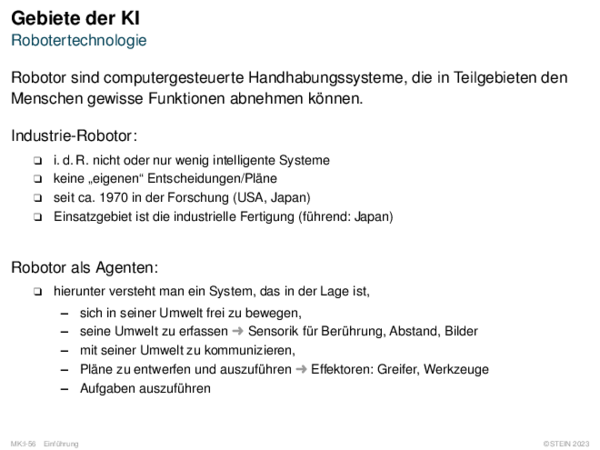 Gebiete der KI Robotertechnologie
