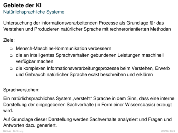 Gebiete der KI Natürlichsprachliche Systeme