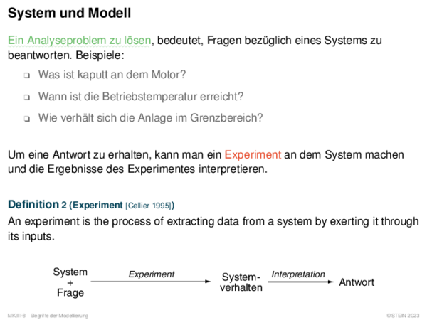 System und Modell Ein Analyseproblem zu lösen, bedeutet, Fragen bezüglich eines Systems zu