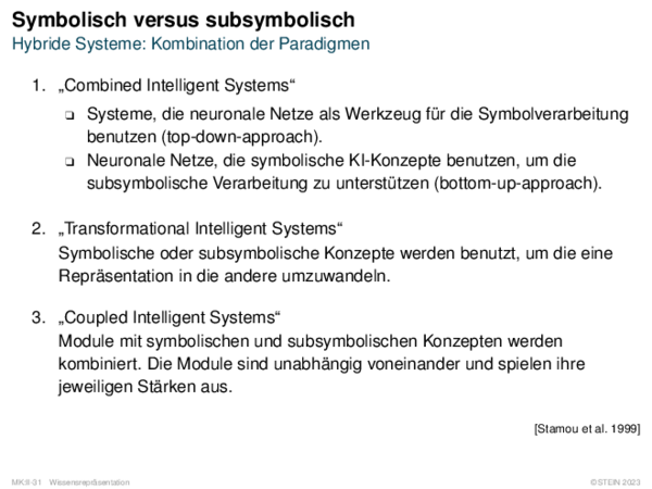 Symbolisch versus subsymbolisch Hybride Systeme: Kombination der Paradigmen