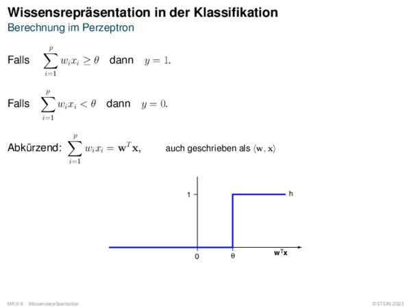 Wissensrepräsentation in der Klassifikation Berechnung im Perzeptron