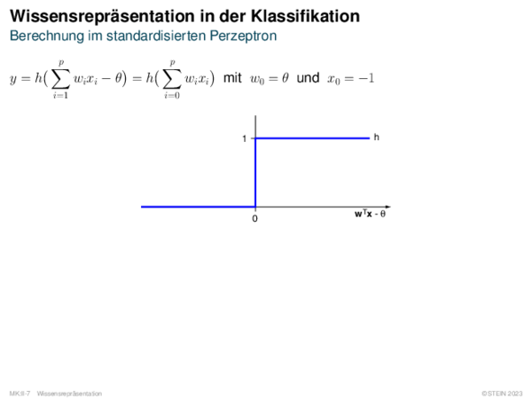 Wissensrepräsentation in der Klassifikation Berechnung im standardisierten Perzeptron