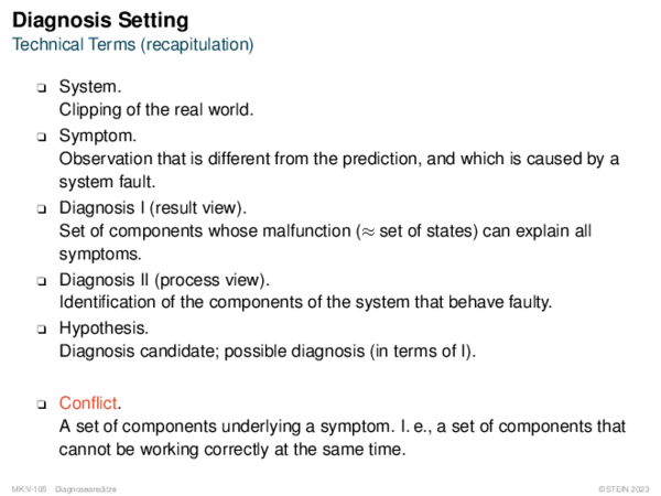 Diagnosis Setting Technical Terms (recapitulation)