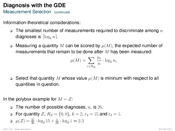 Diagnosis with the GDE Measurement Selection