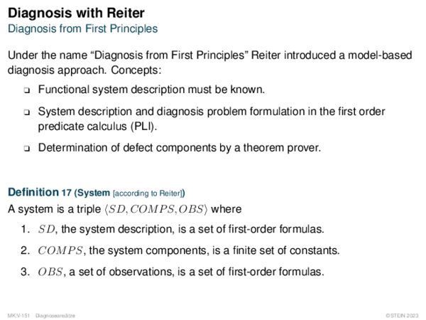 Diagnosis with Reiter Diagnosis from First Principles