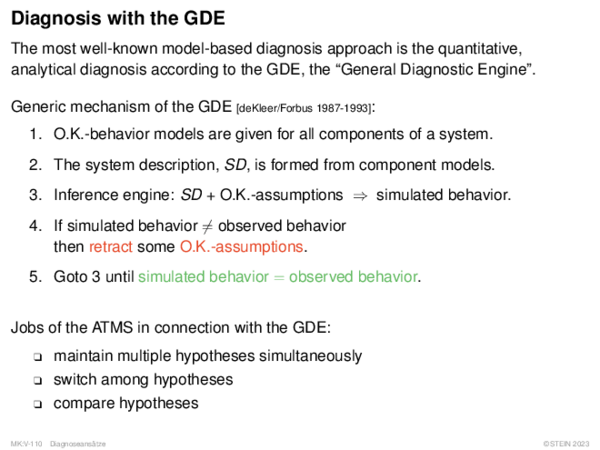 Diagnosis with the GDE The most well-known model-based diagnosis approach is the quantitative,