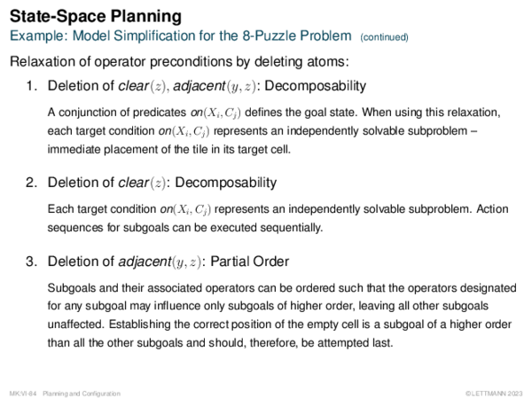 State-Space Planning Example: Model Simplification for the 8-Puzzle Problem