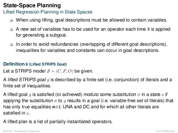 State-Space Planning Lifted Regression Planning in State Spaces