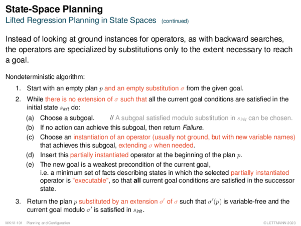 State-Space Planning Lifted Regression Planning in State Spaces