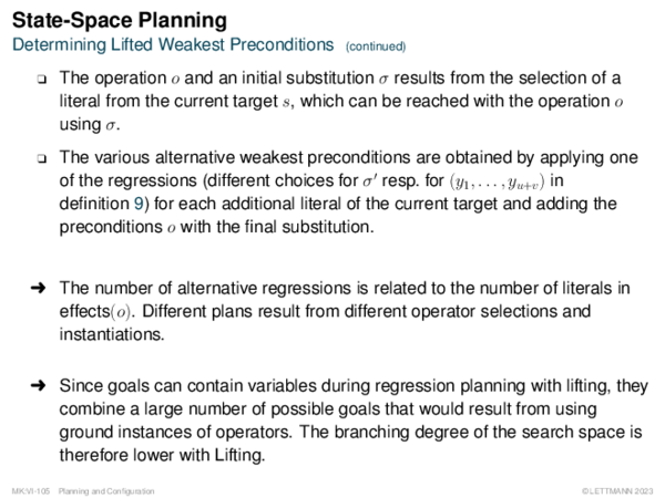 State-Space Planning Determining Lifted Weakest Preconditions