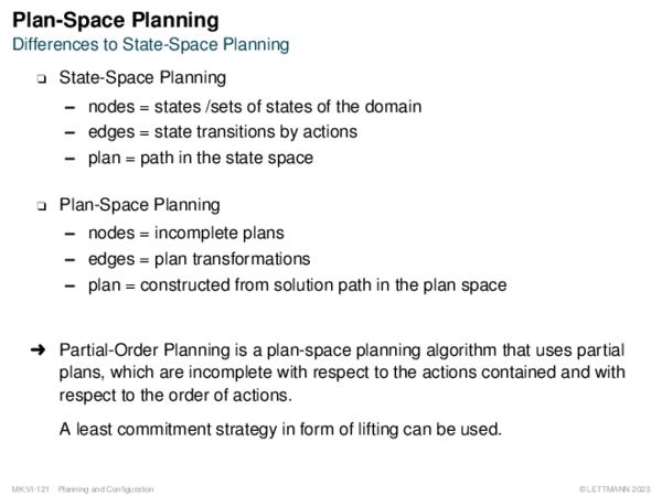 Plan-Space Planning Differences to State-Space Planning